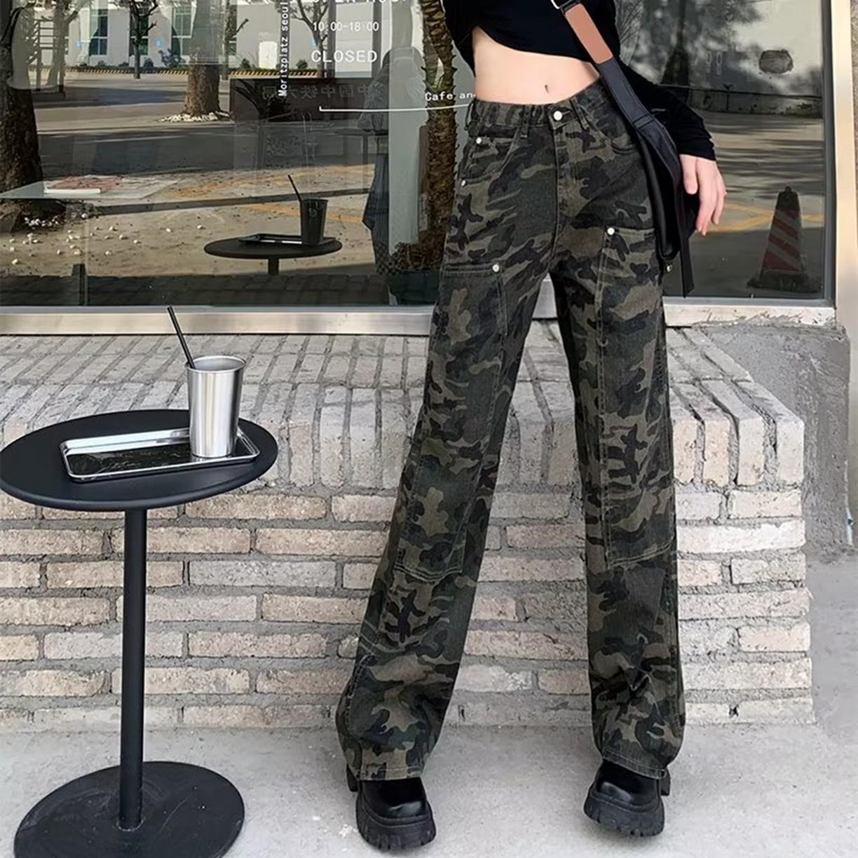 91家纺网 家纺一手货源 找家纺 （总）洛兰沙家居馆【只代发】【只代发】 2025新款只代发美式迷彩牛仔裤女春秋新款百搭复古高腰显瘦宽松直筒长裤潮批发29