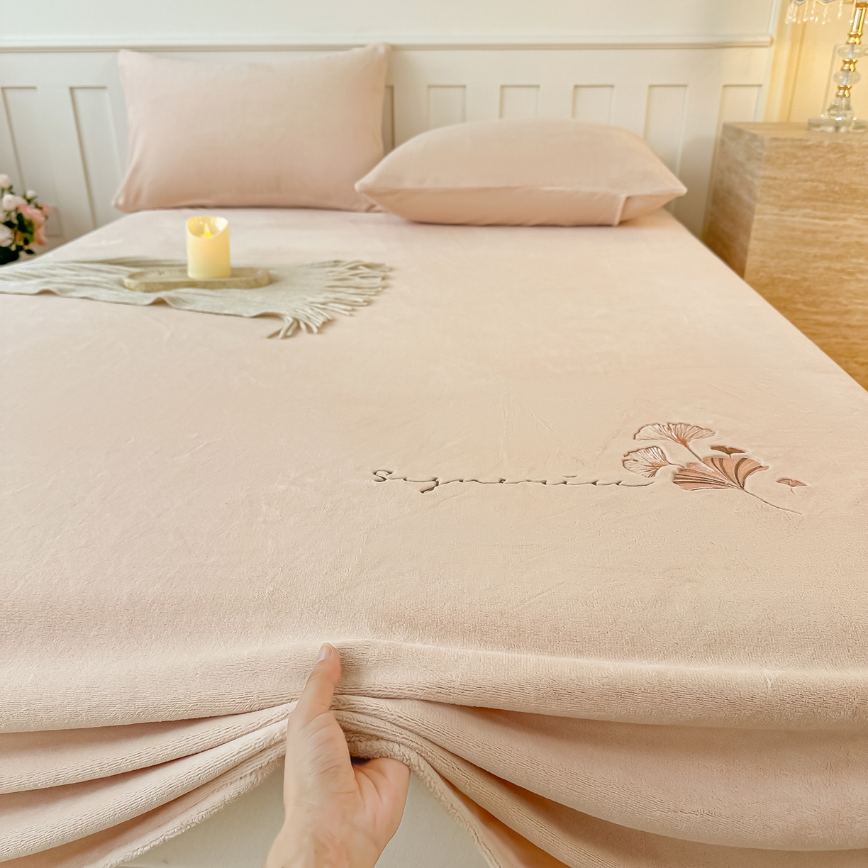 芙绣家纺 2025新款牛奶绒刺绣床单 香槟