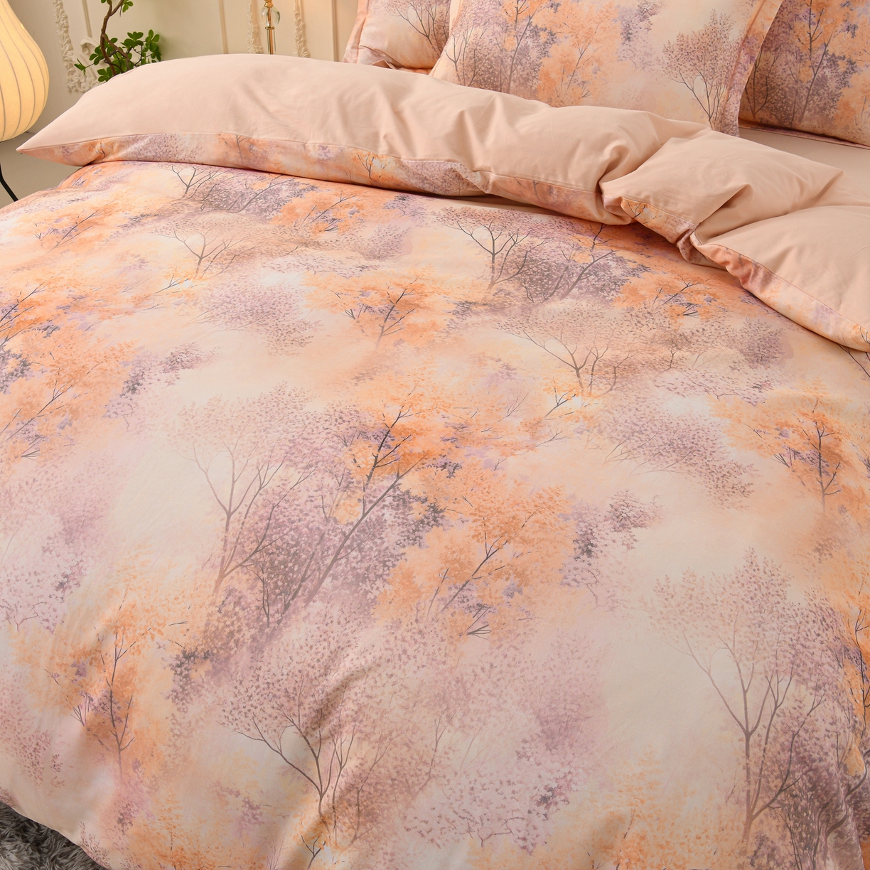 91家纺网 家纺一手货源 找家纺 润淳家居 2025新款全棉生态磨毛数码印花四件套 柏露 桔