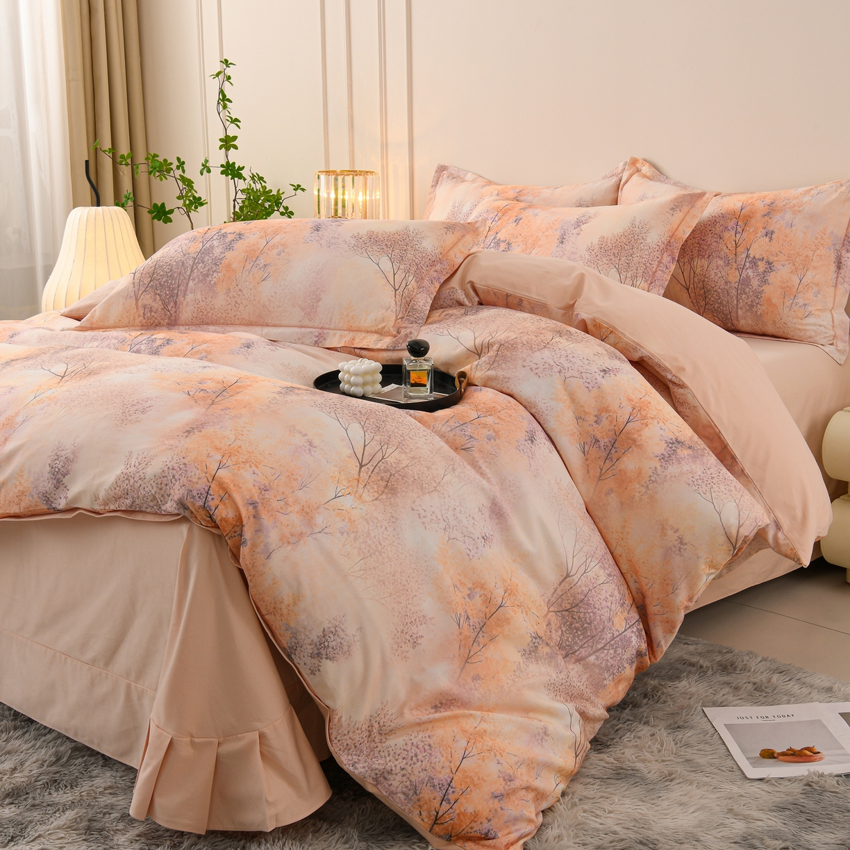 91家纺网 家纺一手货源 找家纺 润淳家居 2025新款全棉生态磨毛数码印花四件套 柏露 桔