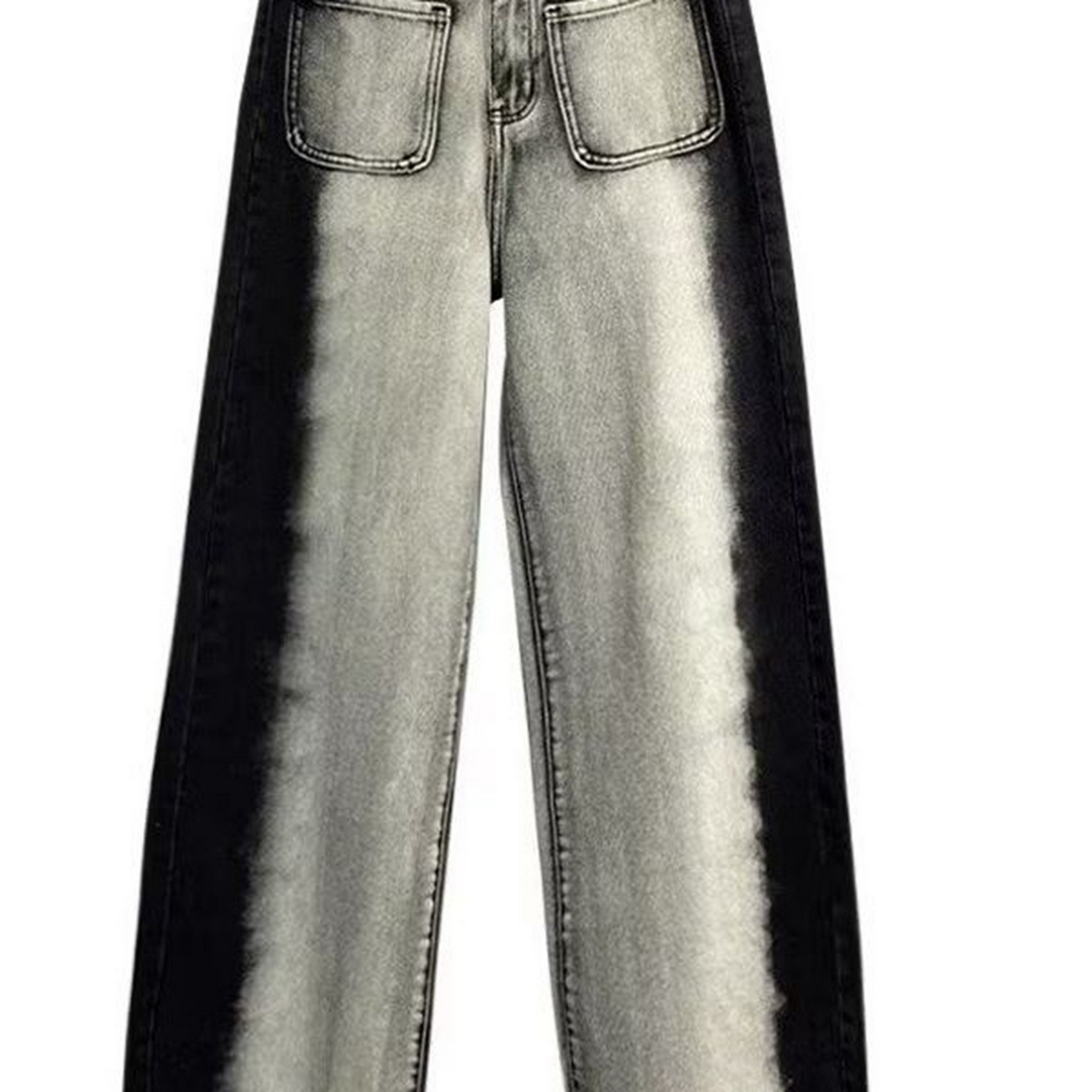 91家纺网 家纺一手货源 找家纺 （总）洛兰沙家居馆【只代发】【只代发】 2025只代发美式复古灰黑色阔腿牛仔裤女大码胖mm设计感个性拼色高腰直筒长裤28