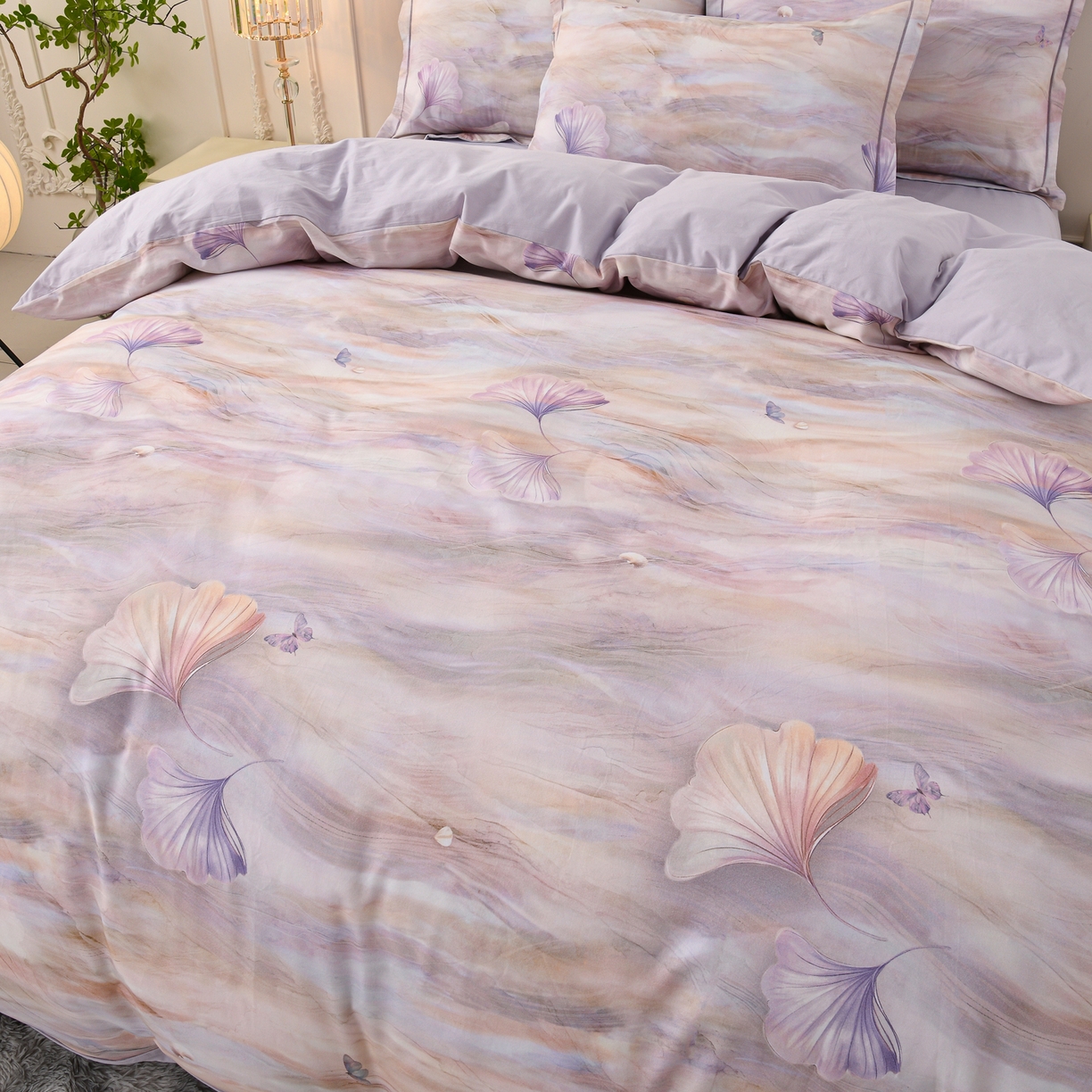 91家纺网 家纺一手货源 找家纺 润淳家居 2025新款全棉生态磨毛数码印花四件套 霁雪 紫