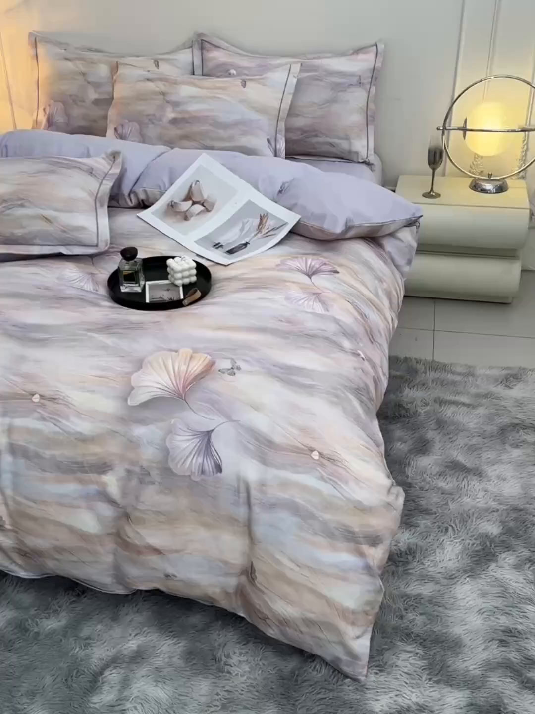 91家纺网 家纺一手货源 找家纺 润淳家居 2025新款全棉生态磨毛数码印花四件套 霁雪 紫