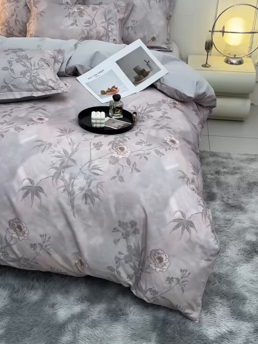 91家纺网 家纺一手货源 找家纺 润淳家居 2025新款全棉生态磨毛数码印花四件套 莱茵 灰