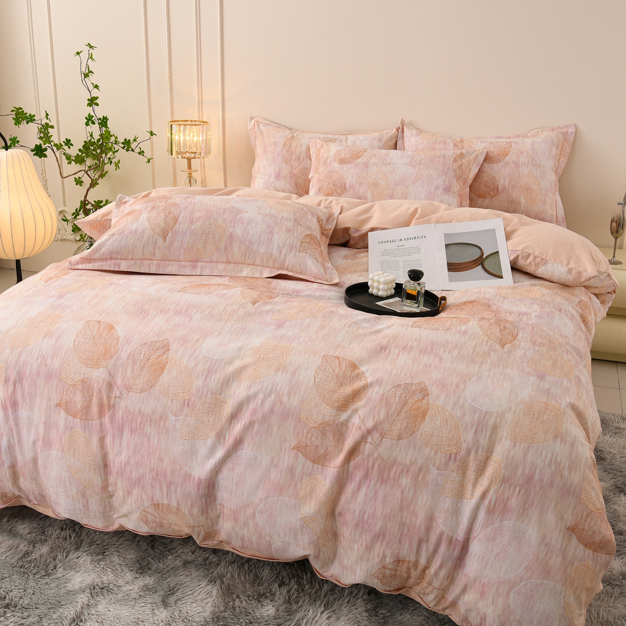 91家纺网 家纺一手货源 找家纺 润淳家居 2025新款全棉生态磨毛数码印花四件套 岚夕 咖