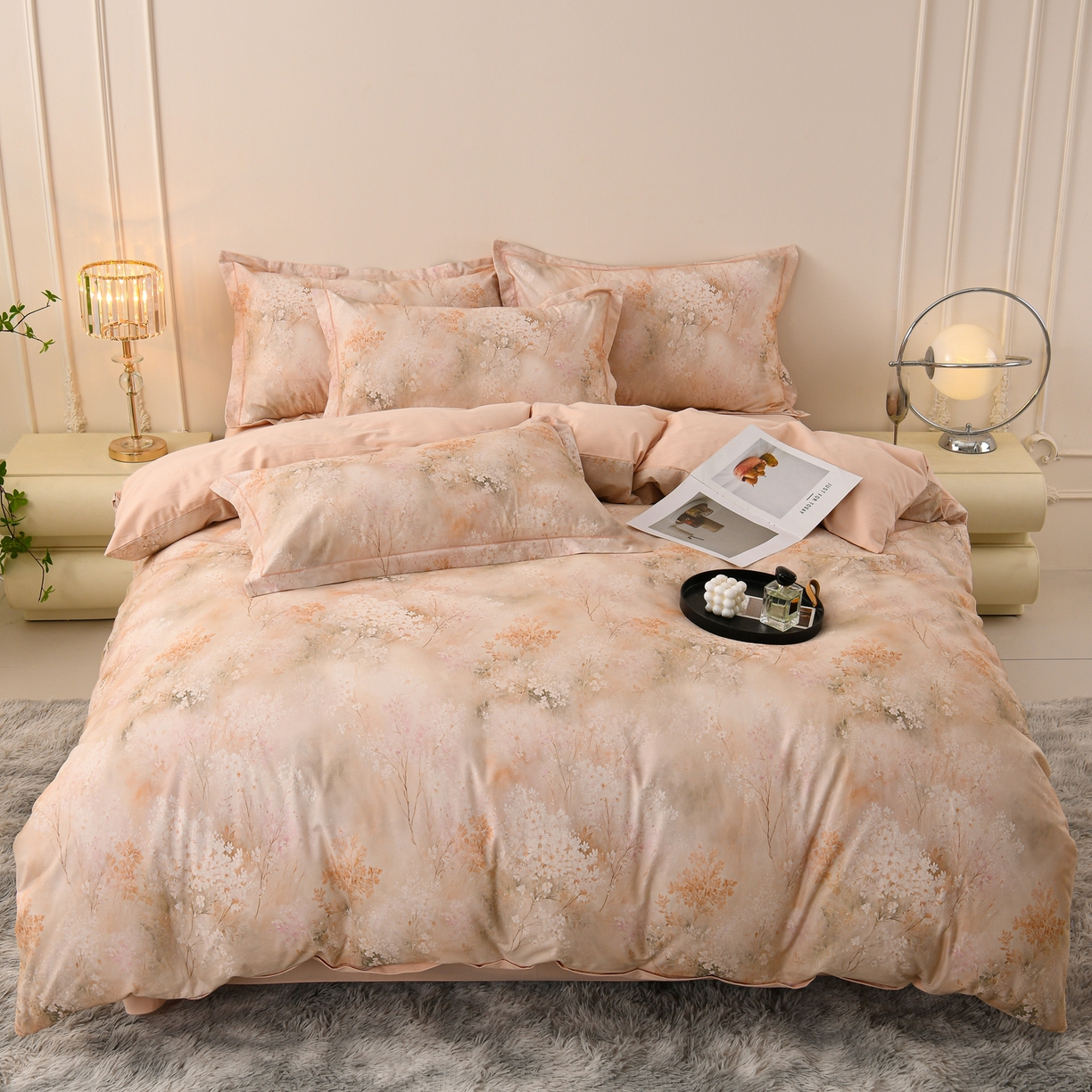 91家纺网 家纺一手货源 找家纺 润淳家居 2025新款全棉生态磨毛数码印花四件套 梨花 黄