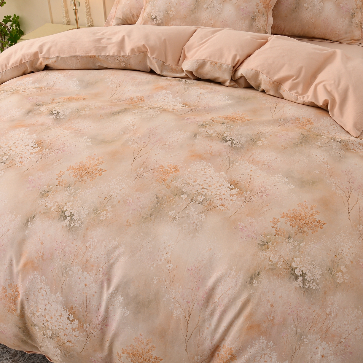 91家纺网 家纺一手货源 找家纺 润淳家居 2025新款全棉生态磨毛数码印花四件套 梨花 黄