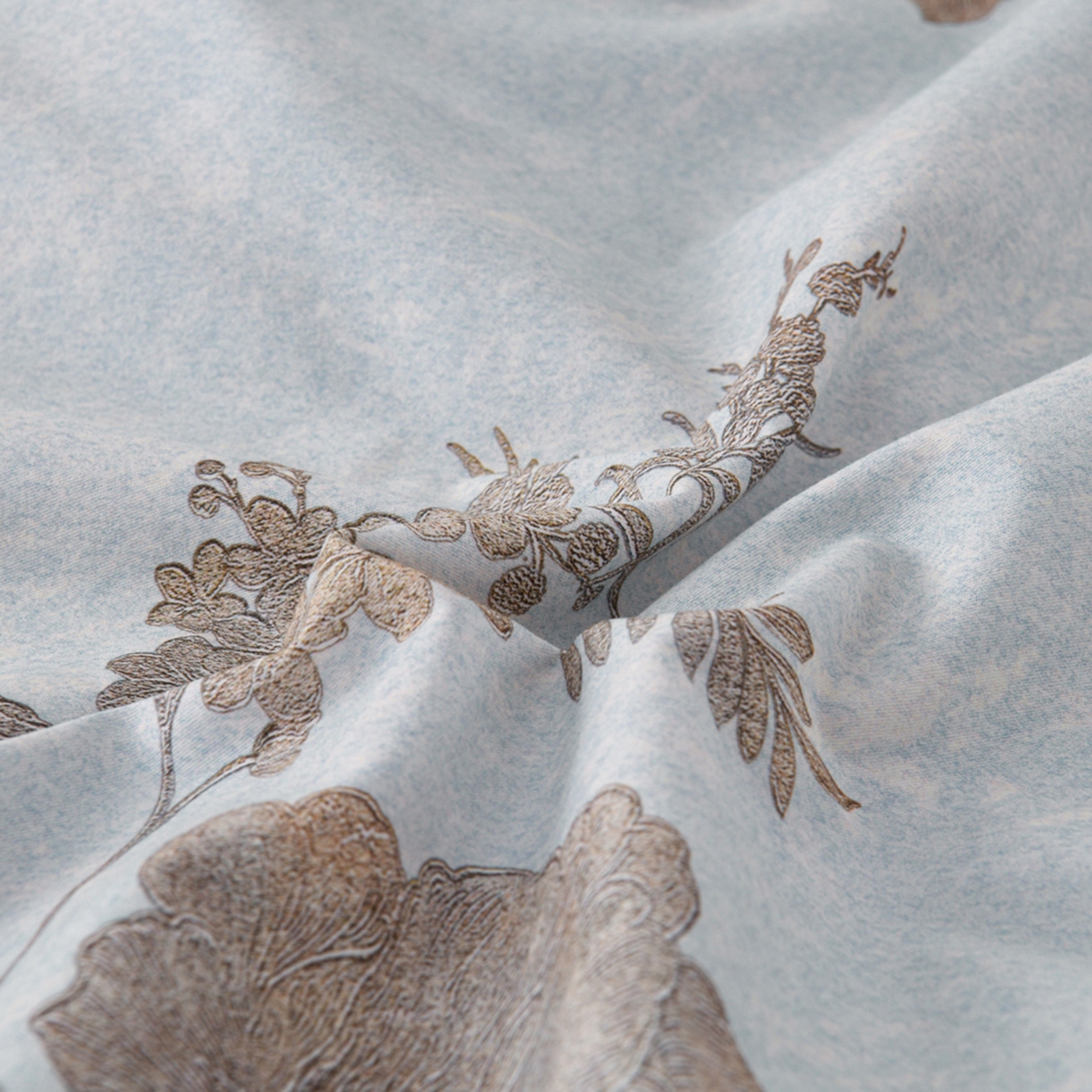 91家纺网 家纺一手货源 找家纺 润淳家居 2025新款全棉生态磨毛数码印花四件套 茉婉 灰绿