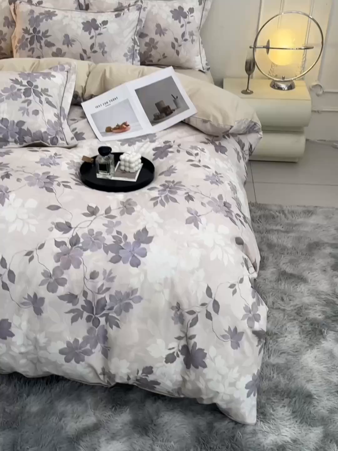 91家纺网 家纺一手货源 找家纺 润淳家居 2025新款全棉生态磨毛数码印花四件套 茉婉 灰绿