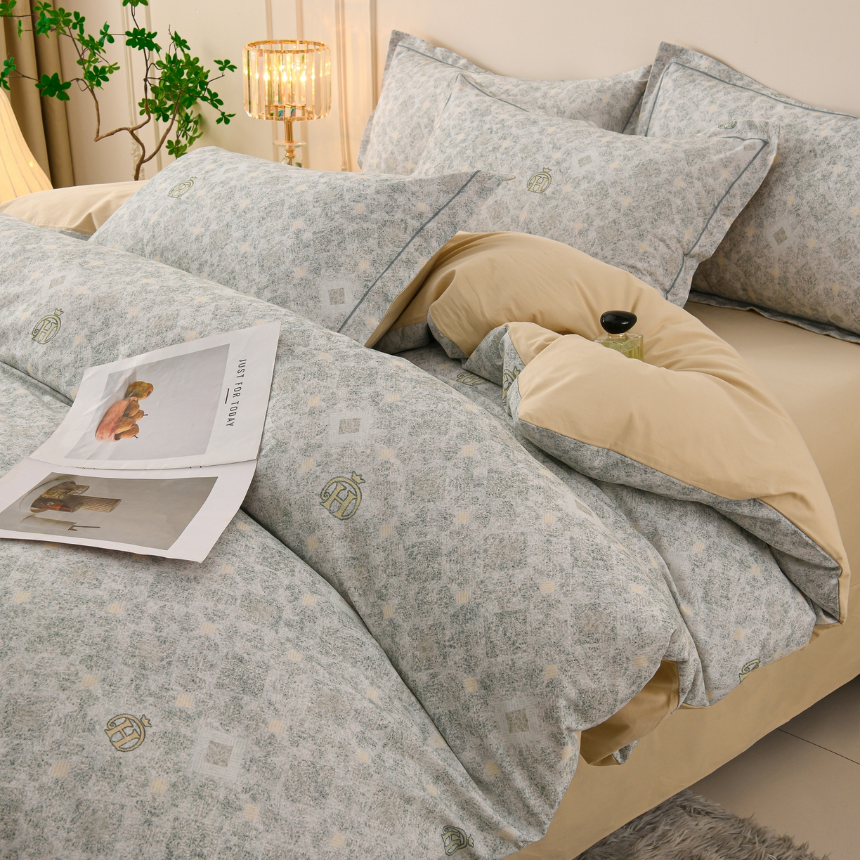 91家纺网 家纺一手货源 找家纺 润淳家居 2025新款全棉生态磨毛数码印花四件套 暮黎 绿