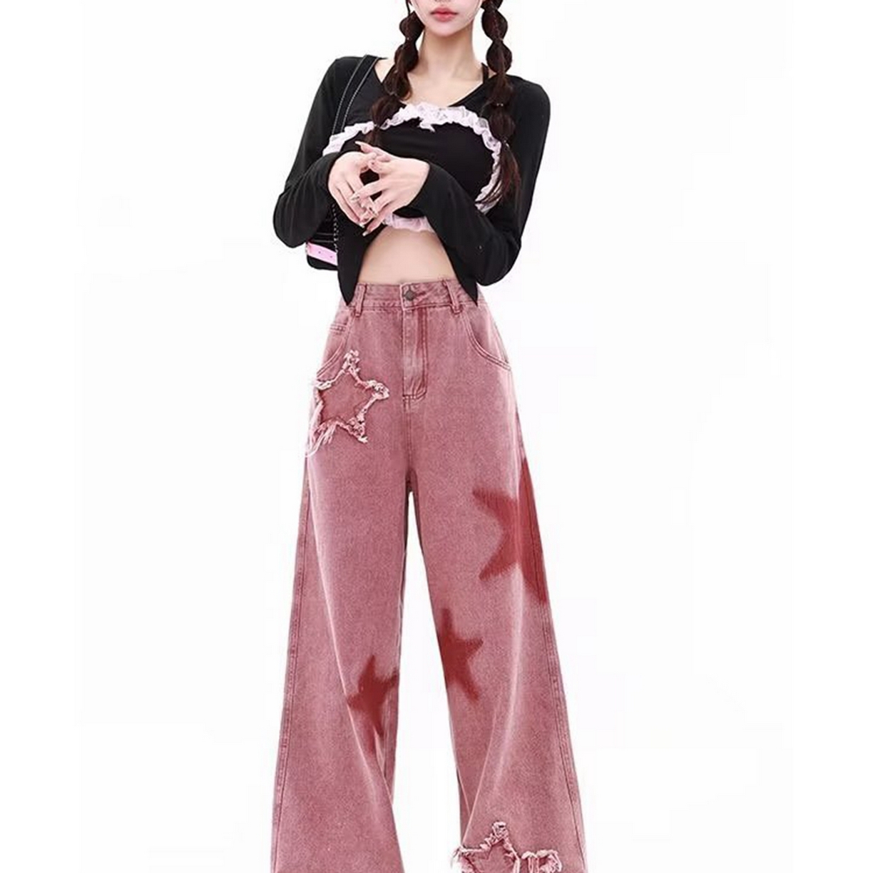 （总）洛兰沙家居馆【只代发】【只代发】 2025新款只代发大码美式高街设计感直筒牛仔裤新款宽松高腰显瘦阔腿长裤女批发27