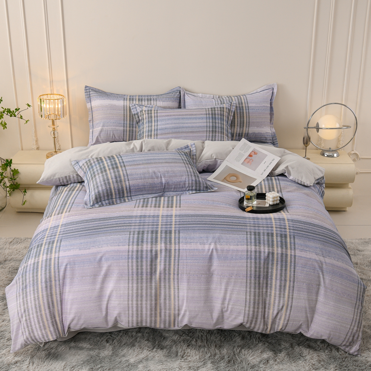 91家纺网 家纺一手货源 找家纺 润淳家居 2025新款全棉生态磨毛数码印花四件套 欧若拉 蓝