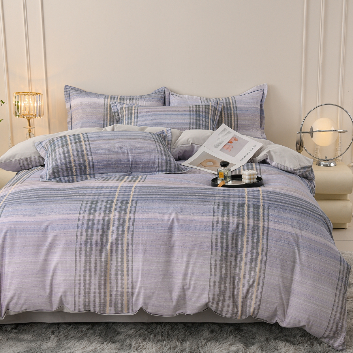 91家纺网 家纺一手货源 找家纺 润淳家居 2025新款全棉生态磨毛数码印花四件套 欧若拉 蓝