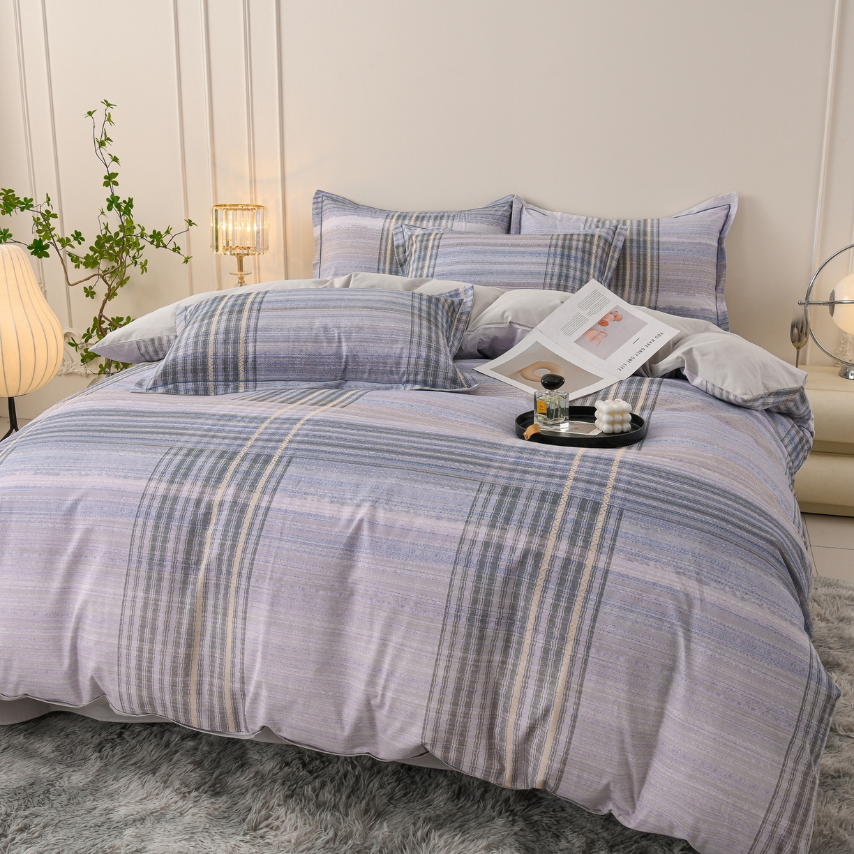 91家纺网 家纺一手货源 找家纺 润淳家居 2025新款全棉生态磨毛数码印花四件套 欧若拉 蓝