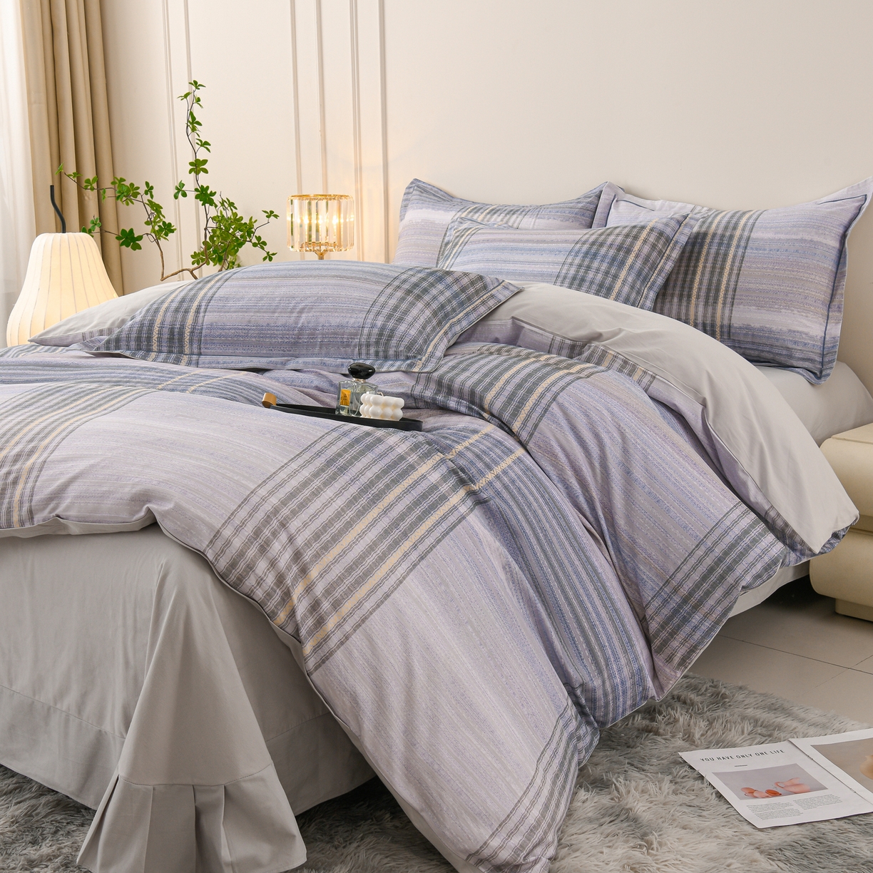 91家纺网 家纺一手货源 找家纺 润淳家居 2025新款全棉生态磨毛数码印花四件套 欧若拉 蓝