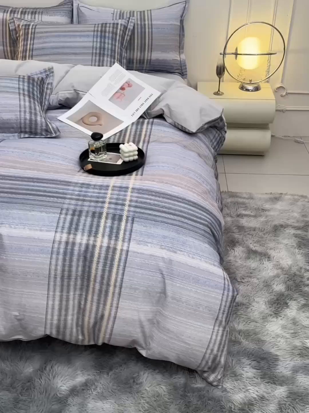 91家纺网 家纺一手货源 找家纺 润淳家居 2025新款全棉生态磨毛数码印花四件套 欧若拉 蓝