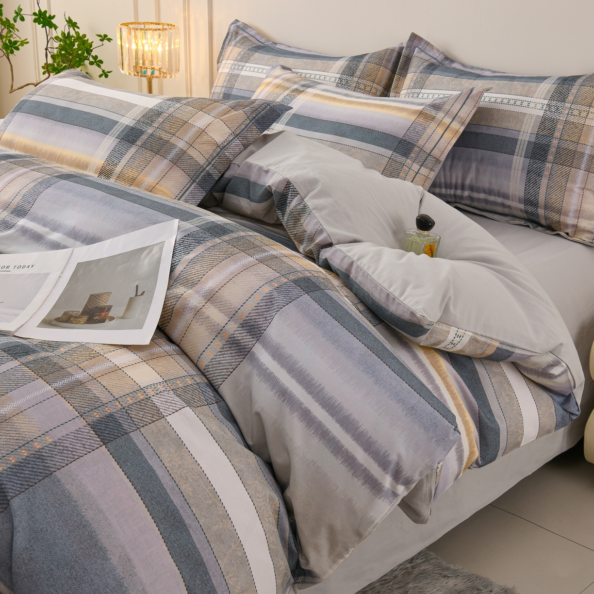 91家纺网 家纺一手货源 找家纺 润淳家居 2025新款全棉生态磨毛数码印花四件套 尚品 蓝