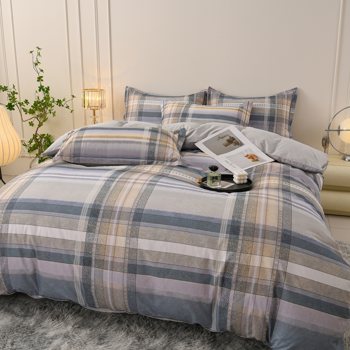 91家纺网 家纺一手货源 找家纺 润淳家居 2025新款全棉生态磨毛数码印花四件套 尚品 蓝