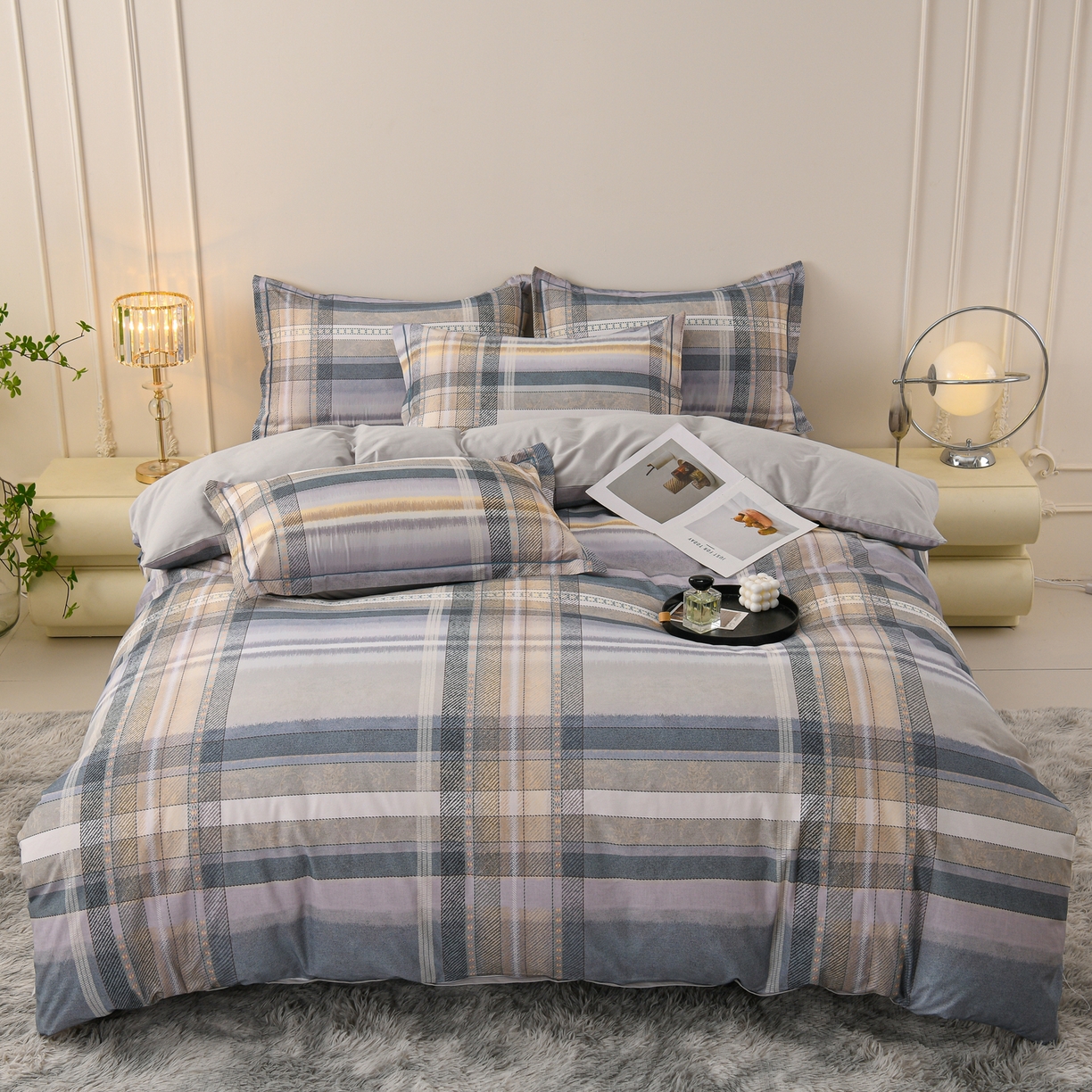 91家纺网 家纺一手货源 找家纺 润淳家居 2025新款全棉生态磨毛数码印花四件套 尚品 蓝