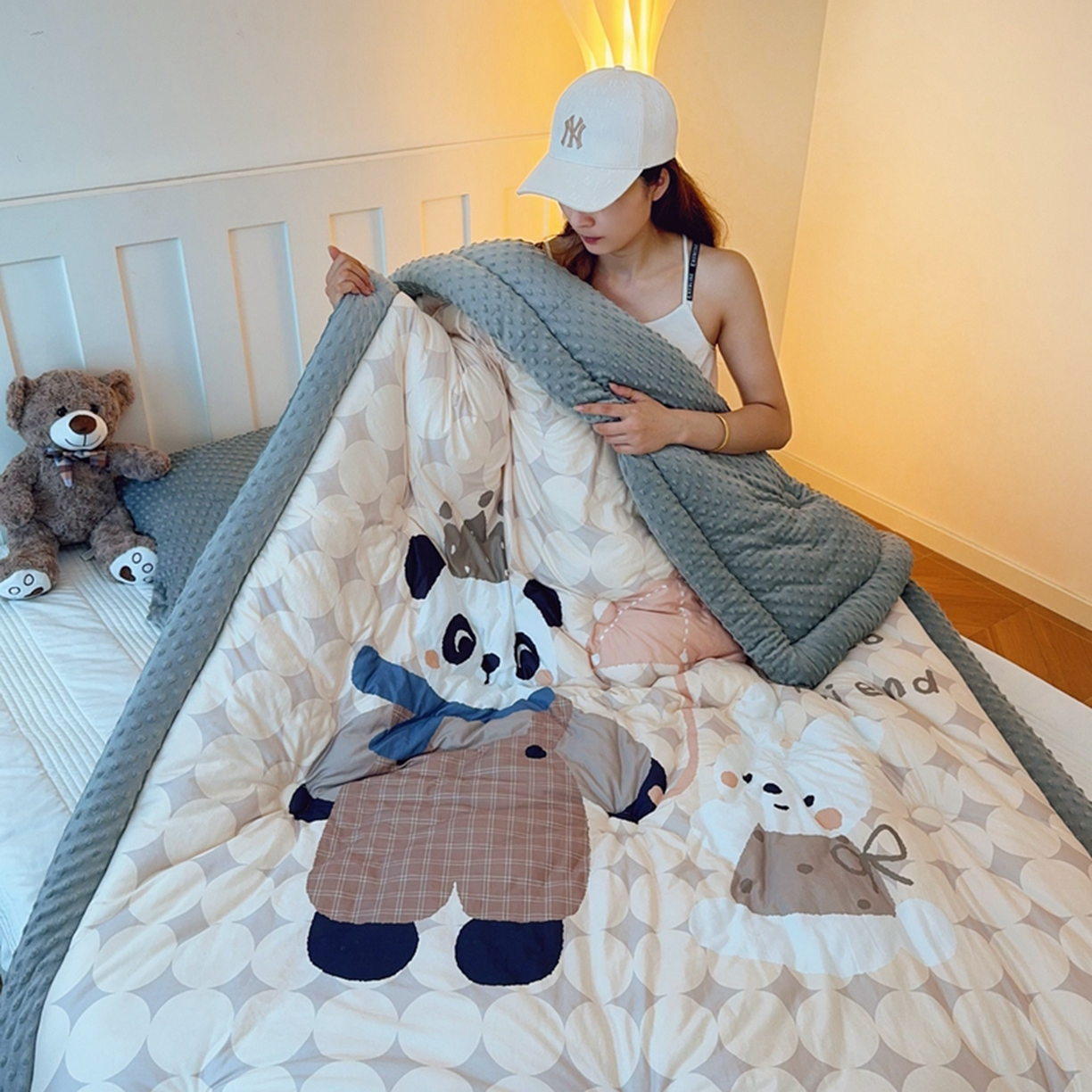 91家纺网 家纺一手货源 找家纺 （总）兜米家居 2025新款针织棉专版数码印花豆豆绒被被子被芯