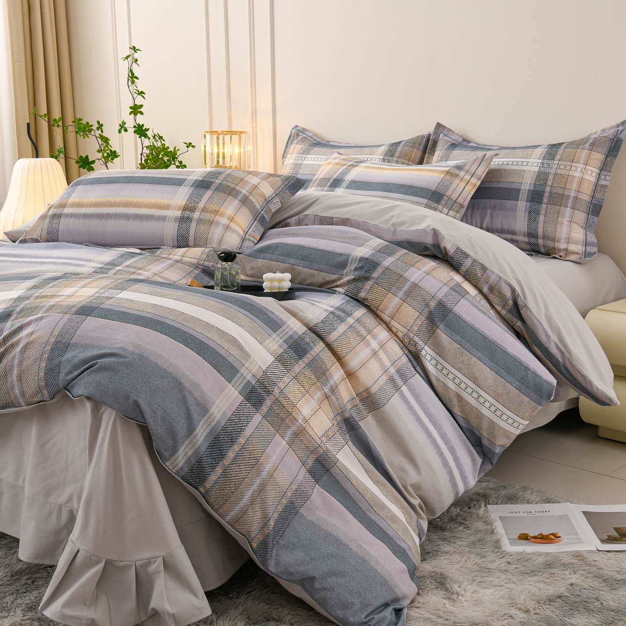 91家纺网 家纺一手货源 找家纺 润淳家居 2025新款全棉生态磨毛数码印花四件套 尚品 蓝