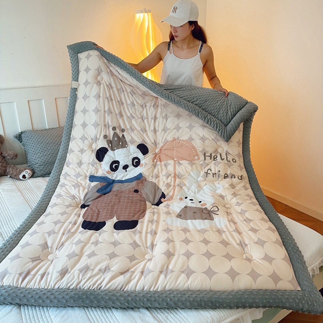 91家纺网 家纺一手货源 找家纺 （总）兜米家居 2025新款针织棉专版数码印花豆豆绒被被子被芯