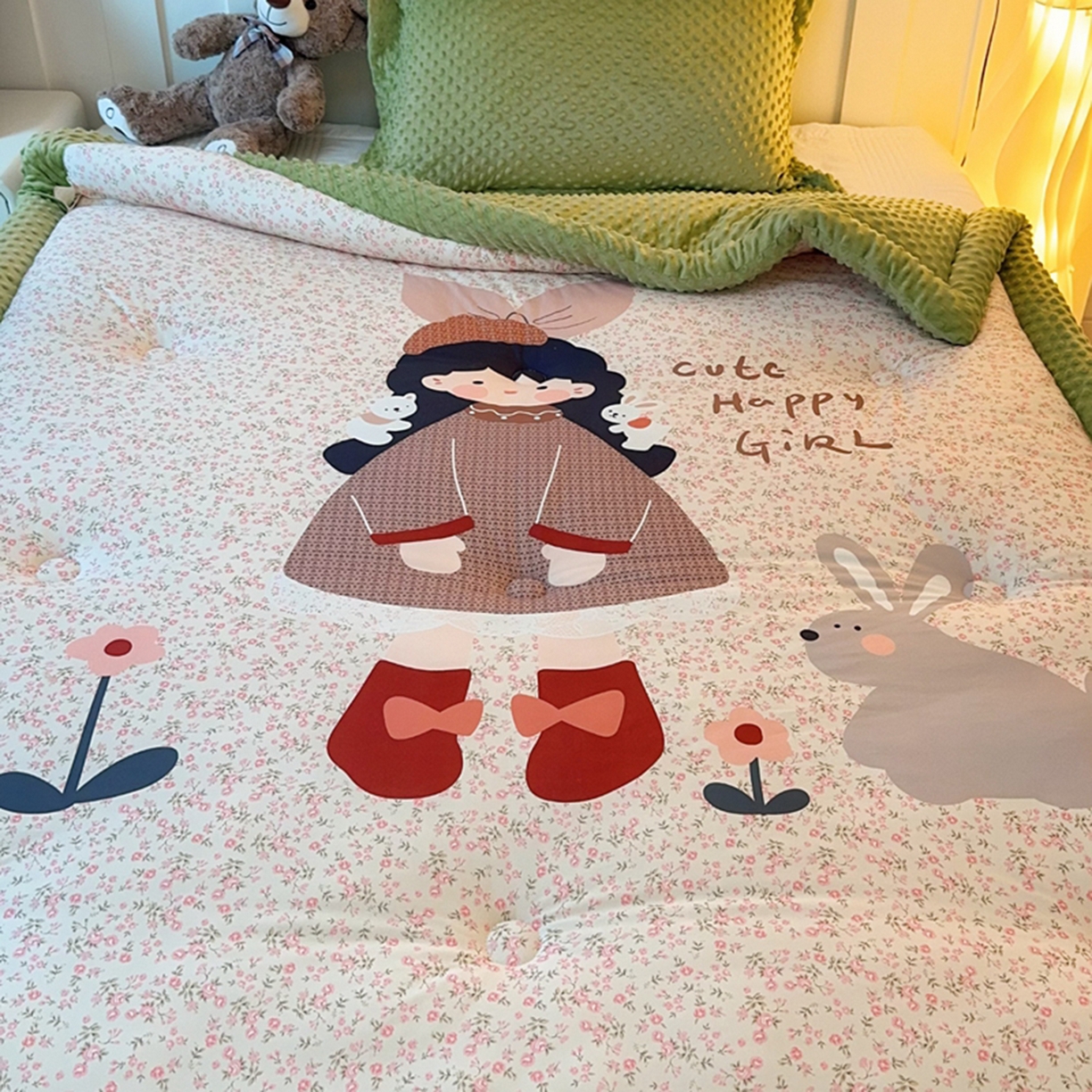 91家纺网 家纺一手货源 找家纺 兜米家居 2025新款针织棉专版数码印花豆豆绒被被子被芯 漂亮女孩