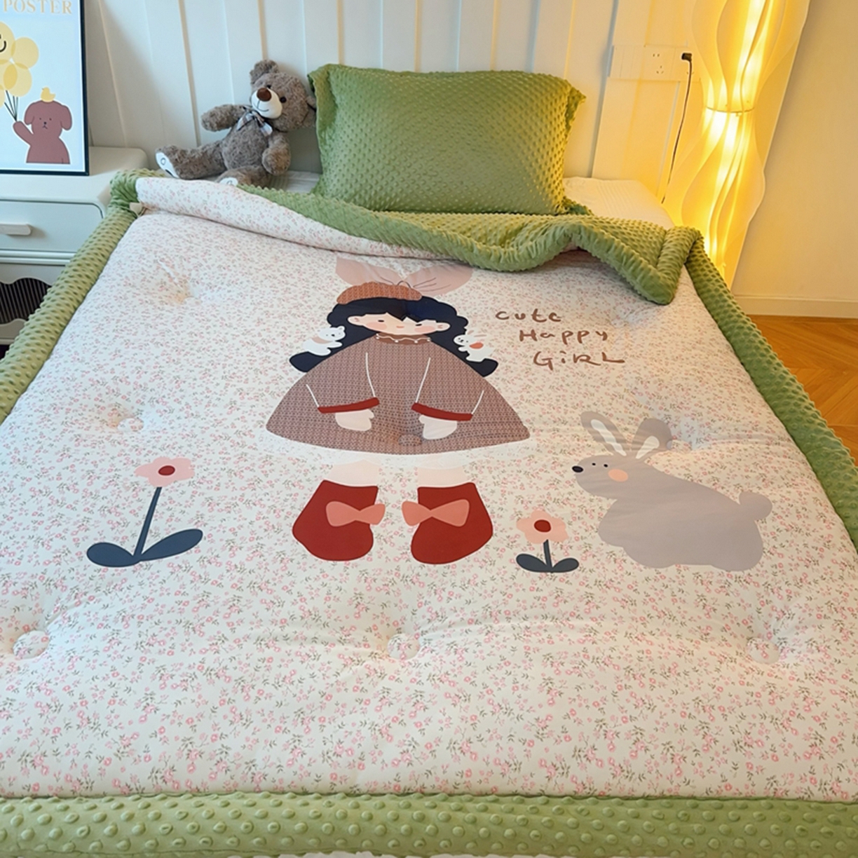 91家纺网 家纺一手货源 找家纺 兜米家居 2025新款针织棉专版数码印花豆豆绒被被子被芯 漂亮女孩