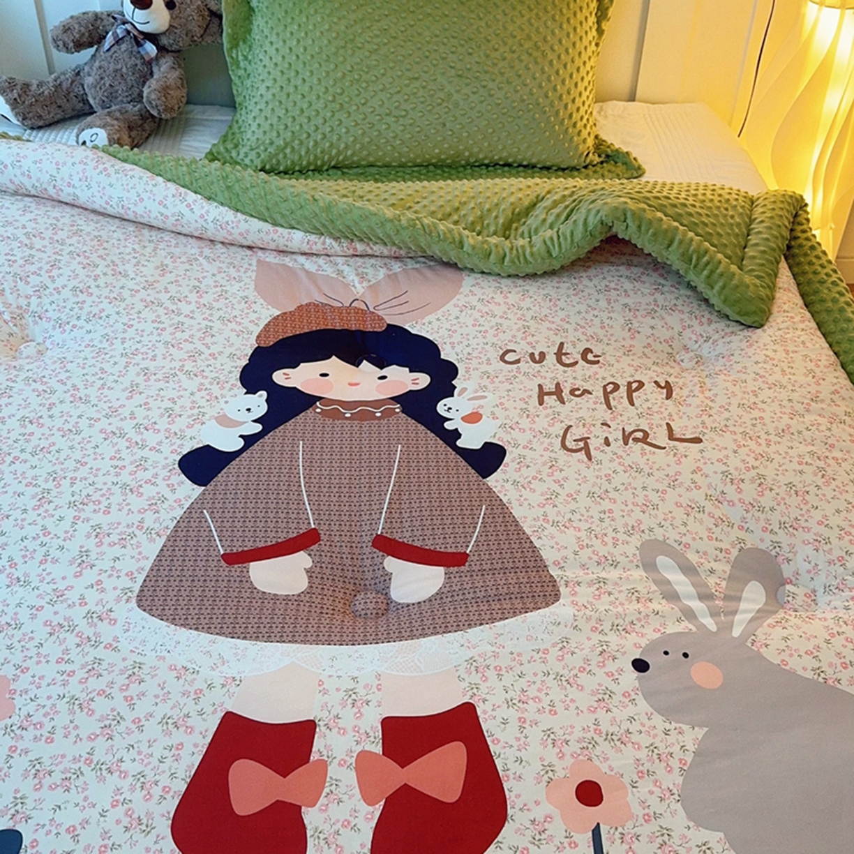 91家纺网 家纺一手货源 找家纺 兜米家居 2025新款针织棉专版数码印花豆豆绒被被子被芯 漂亮女孩