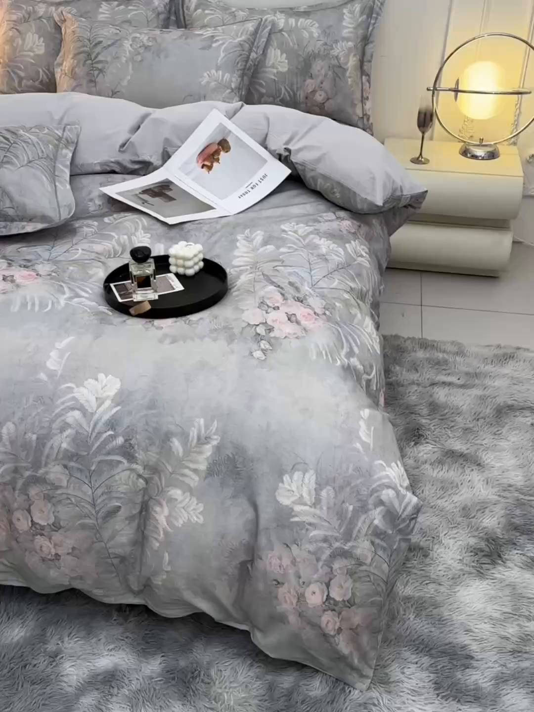 91家纺网 家纺一手货源 找家纺 润淳家居 2025新款全棉生态磨毛数码印花四件套 苏雅风情 蓝灰