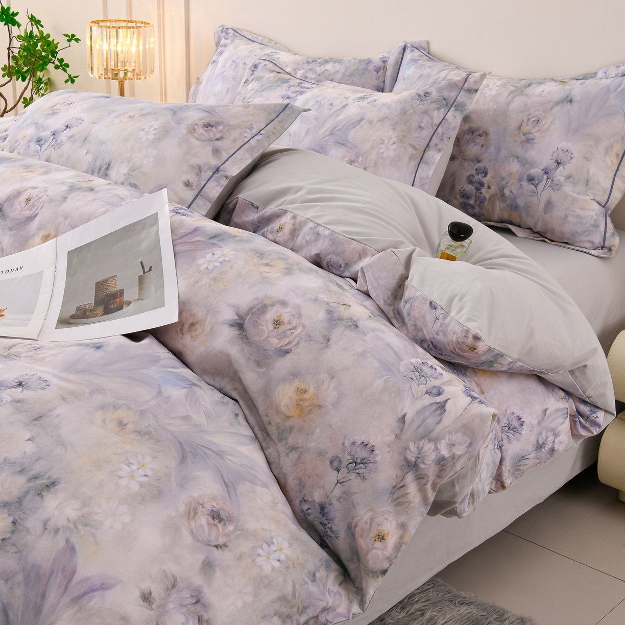 91家纺网 家纺一手货源 找家纺 润淳家居 2025新款全棉生态磨毛数码印花四件套 星绒 蓝