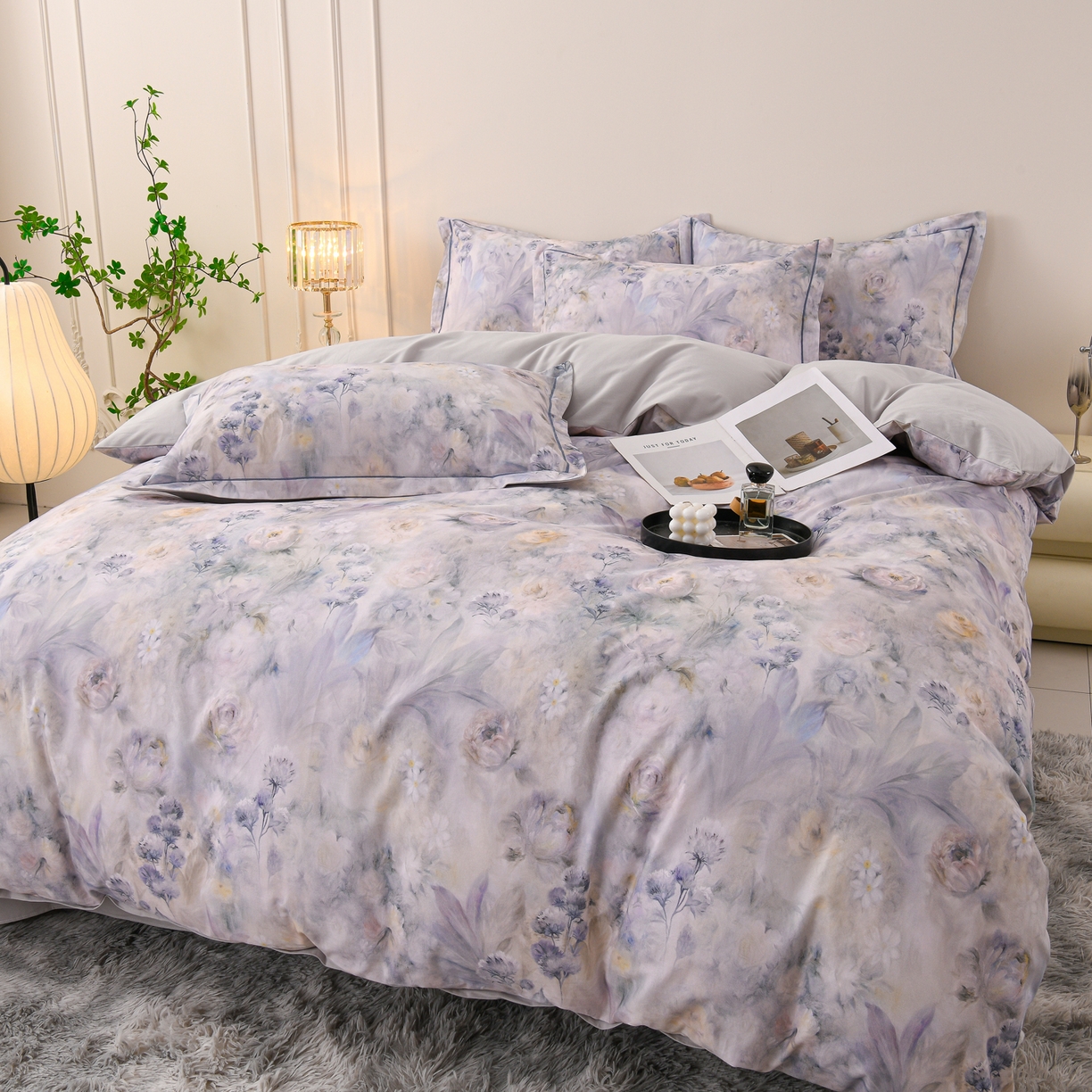 91家纺网 家纺一手货源 找家纺 润淳家居 2025新款全棉生态磨毛数码印花四件套 星绒 蓝