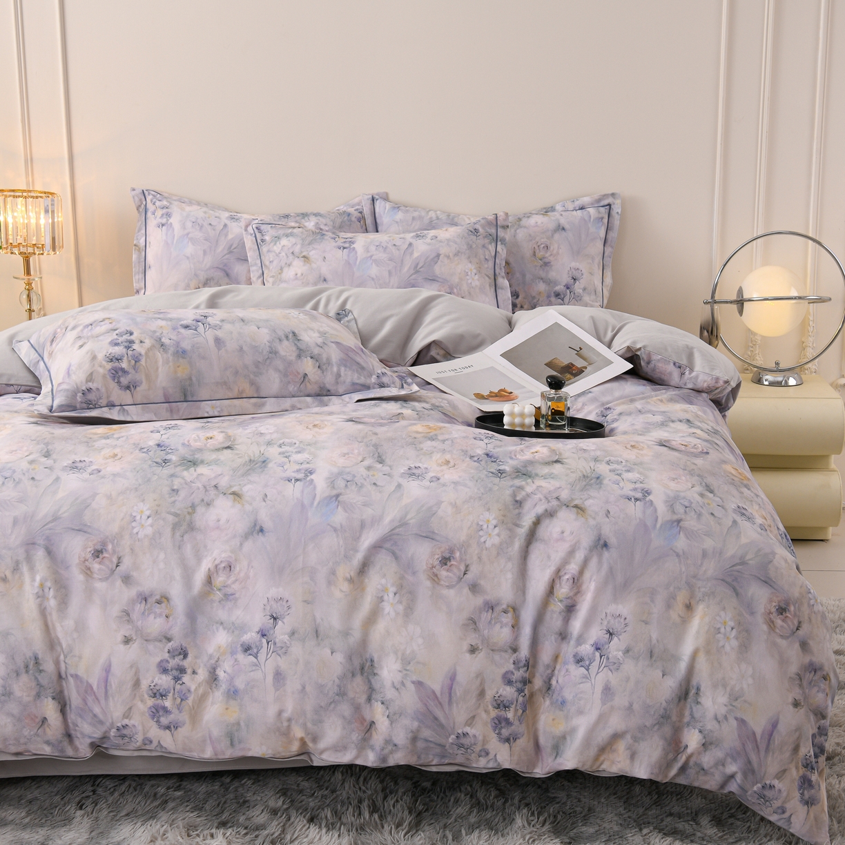 91家纺网 家纺一手货源 找家纺 润淳家居 2025新款全棉生态磨毛数码印花四件套 星绒 蓝