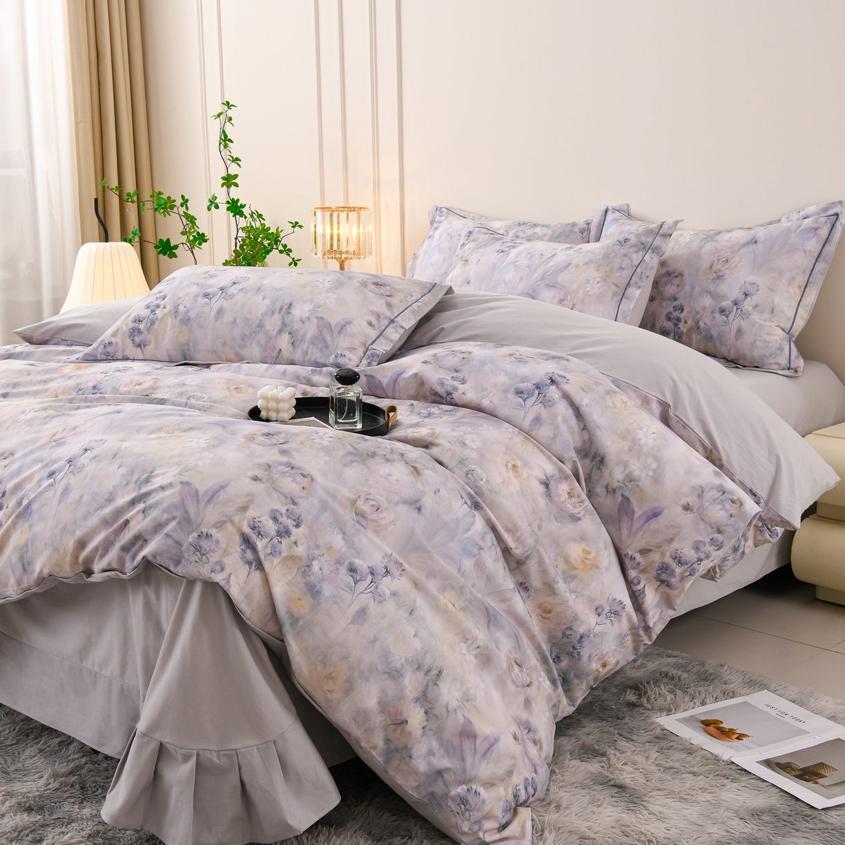 91家纺网 家纺一手货源 找家纺 润淳家居 2025新款全棉生态磨毛数码印花四件套 星绒 蓝