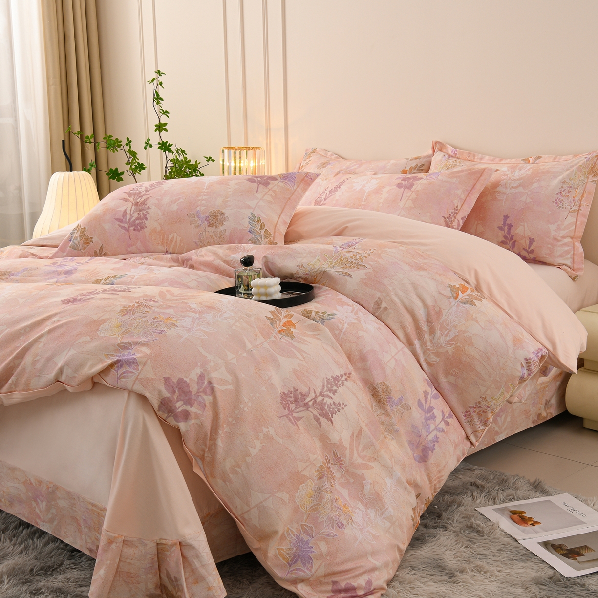 91家纺网 家纺一手货源 找家纺 润淳家居 2025新款全棉生态磨毛数码印花四件套 云海 玉