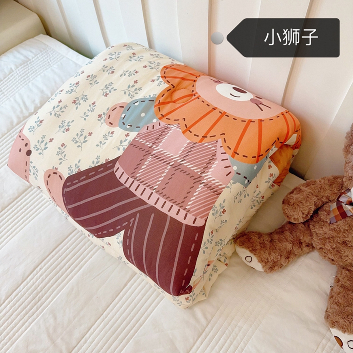 兜米家居 2025新款针织棉专版数码印花豆豆绒被被子被芯 小狮子