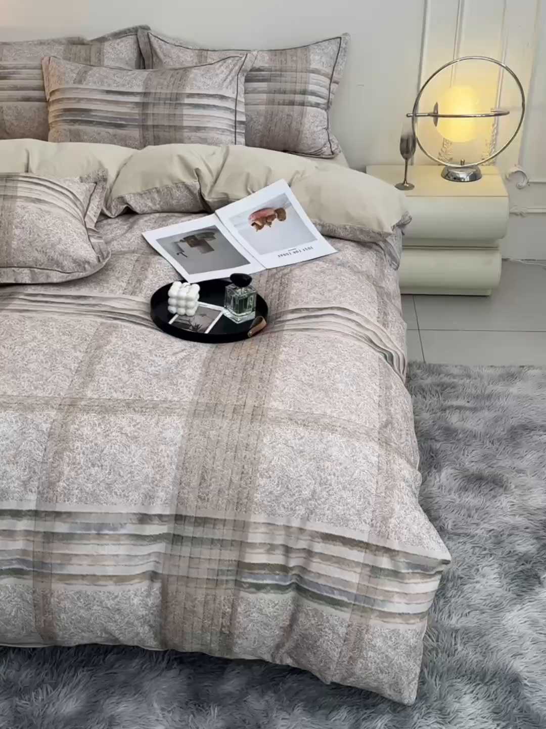 91家纺网 家纺一手货源 找家纺 润淳家居 2025新款全棉生态磨毛数码印花四件套 韵律 驼