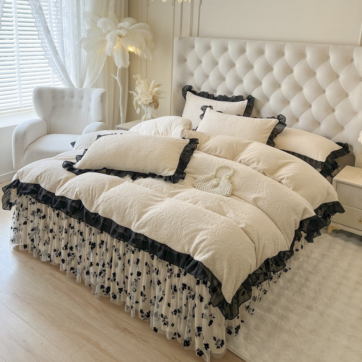 91家纺网 家纺一手货源 找家纺 （总）恋尚 2025新款牛奶绒可妮露系列床裙四件套（控价285起）