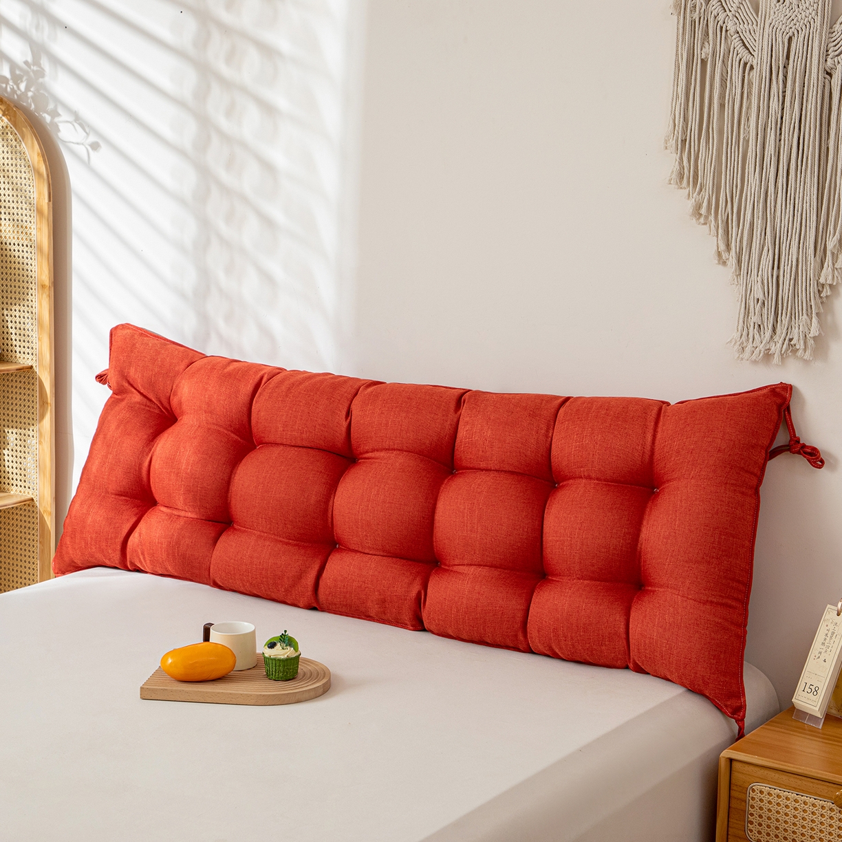 91家纺网 家纺一手货源 找家纺 沐沐家纺 2026新款棉麻竹节沙发座椅垫床头靠背 红色