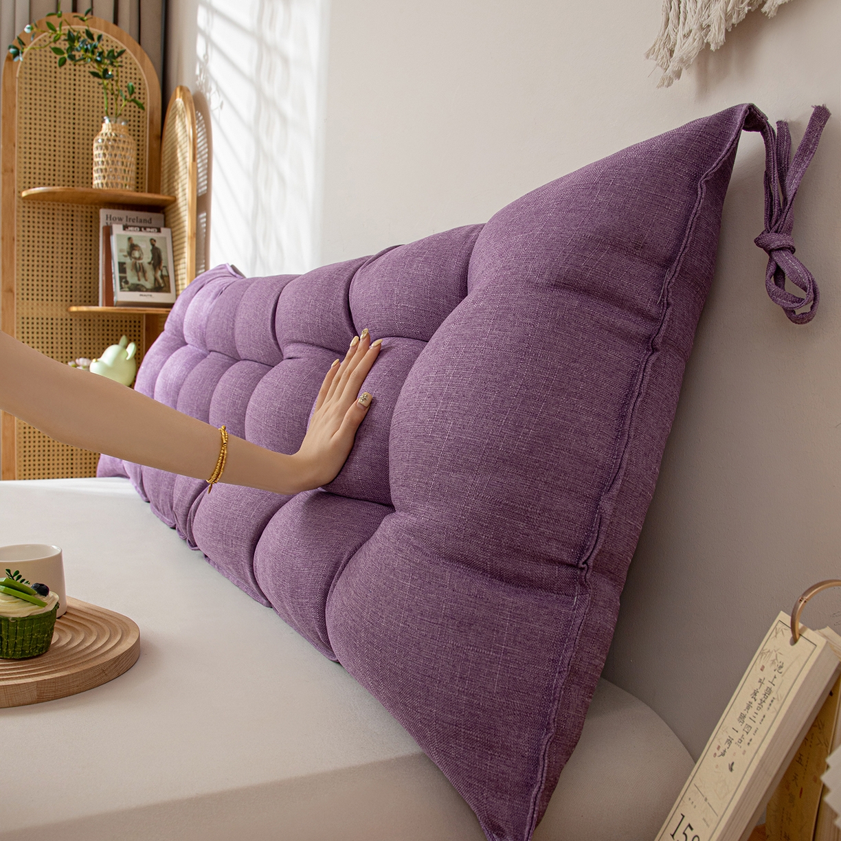 91家纺网 家纺一手货源 找家纺 沐沐家纺 2026新款棉麻竹节沙发座椅垫床头靠背 紫色