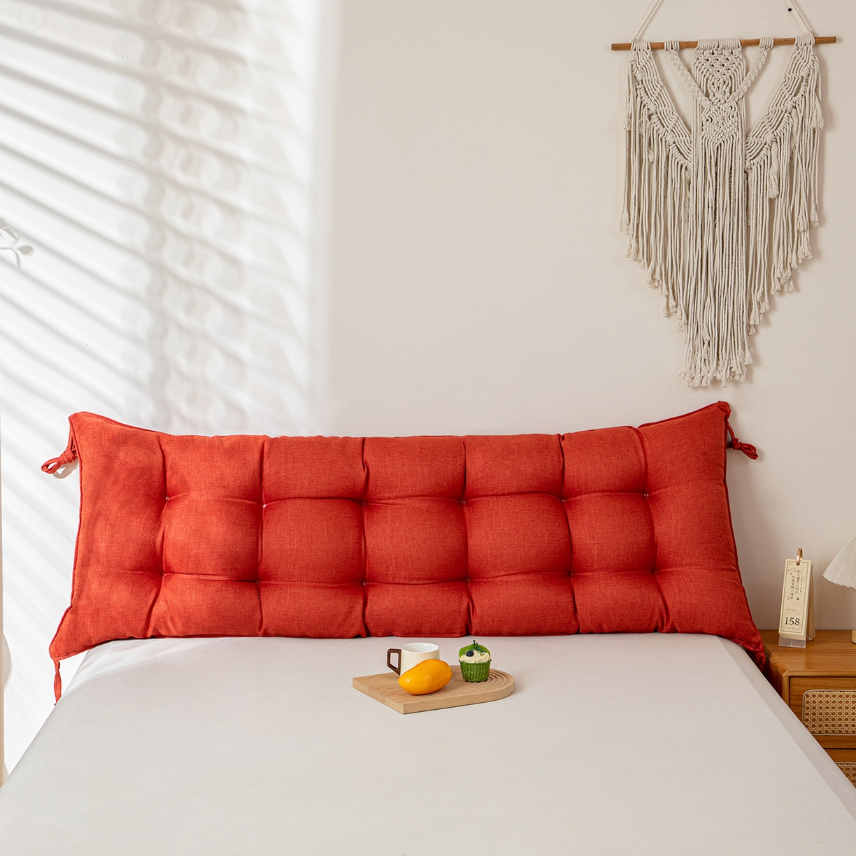 91家纺网 家纺一手货源 找家纺 沐沐家纺 2026新款棉麻竹节沙发座椅垫床头靠背 红色