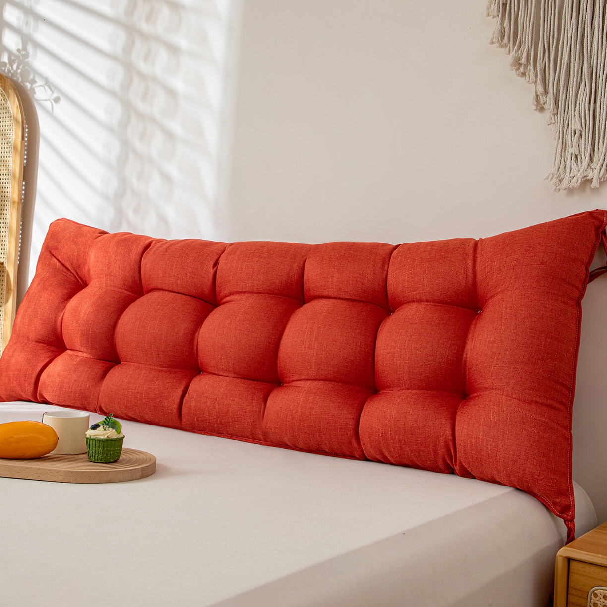91家纺网 家纺一手货源 找家纺 沐沐家纺 2026新款棉麻竹节沙发座椅垫床头靠背 红色