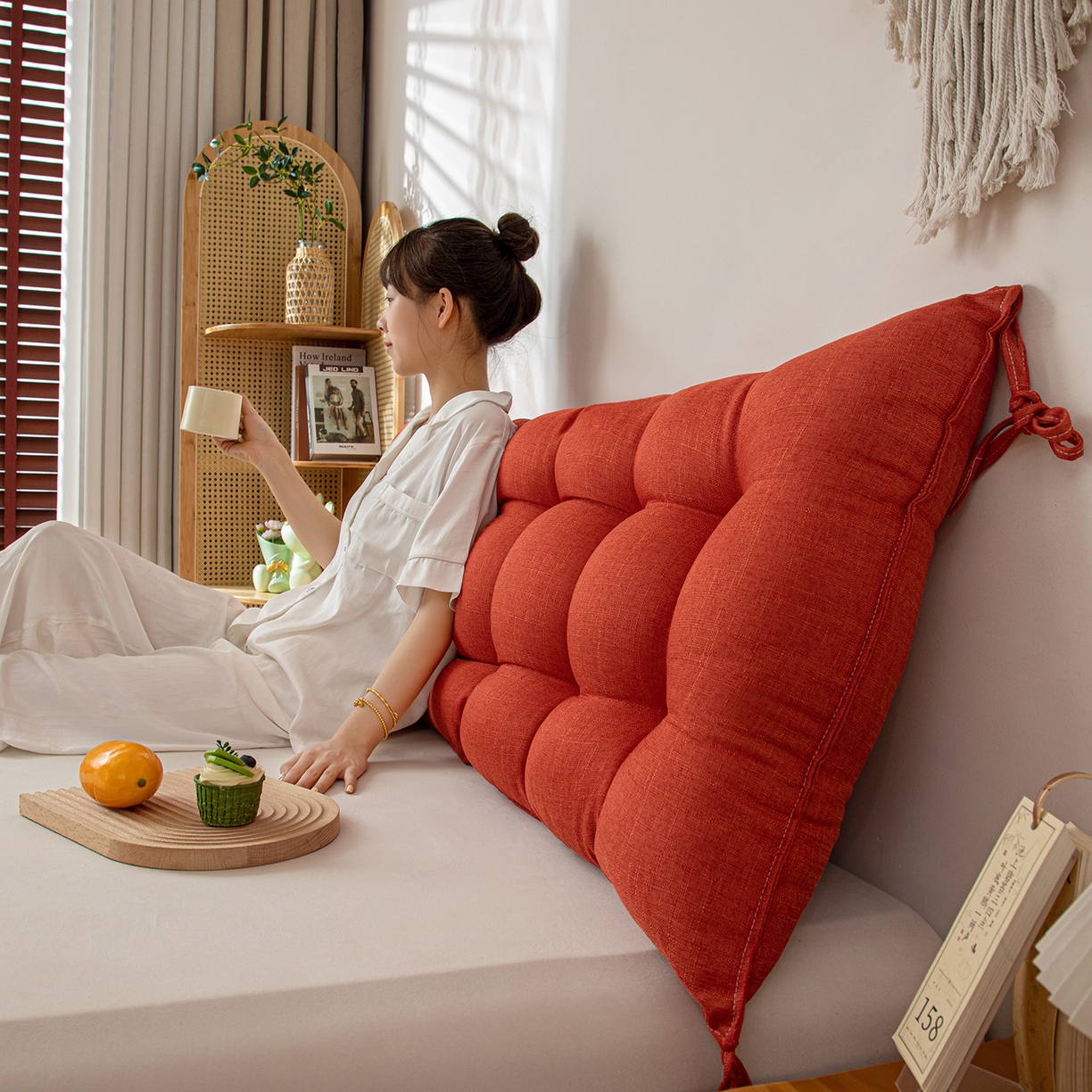 91家纺网 家纺一手货源 找家纺 沐沐家纺 2026新款棉麻竹节沙发座椅垫床头靠背 红色