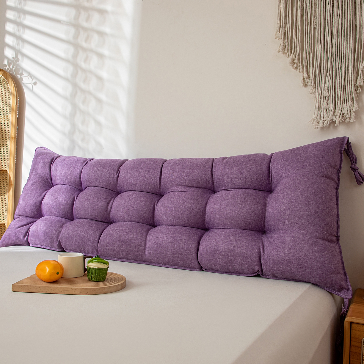 91家纺网 家纺一手货源 找家纺 沐沐家纺 2026新款棉麻竹节沙发座椅垫床头靠背 紫色