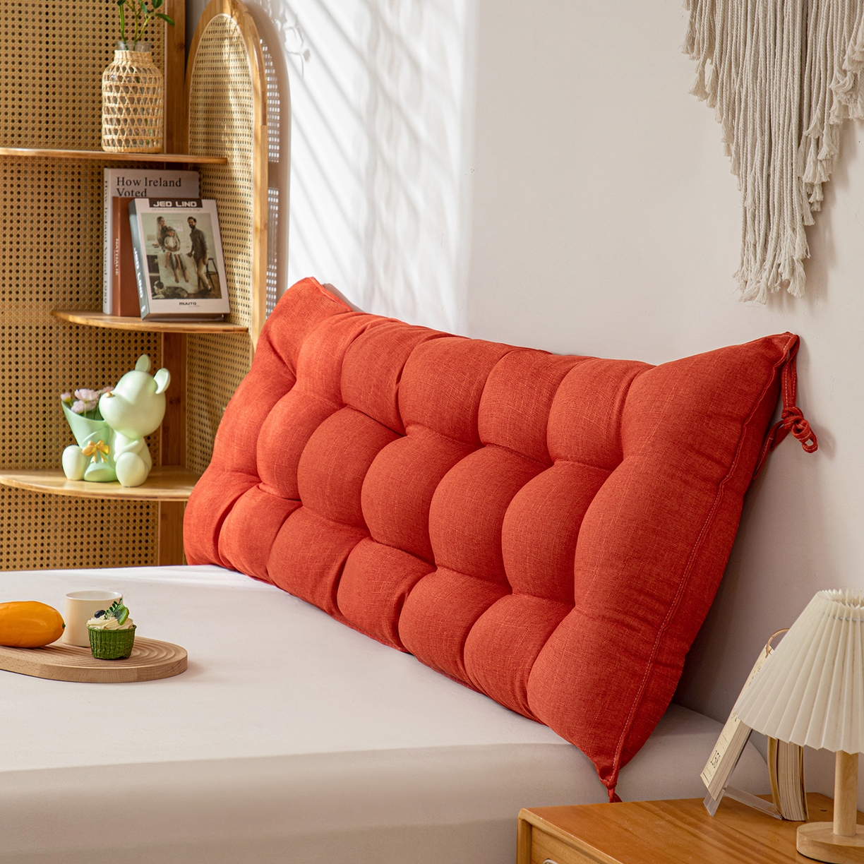 91家纺网 家纺一手货源 找家纺 沐沐家纺 2026新款棉麻竹节沙发座椅垫床头靠背 红色