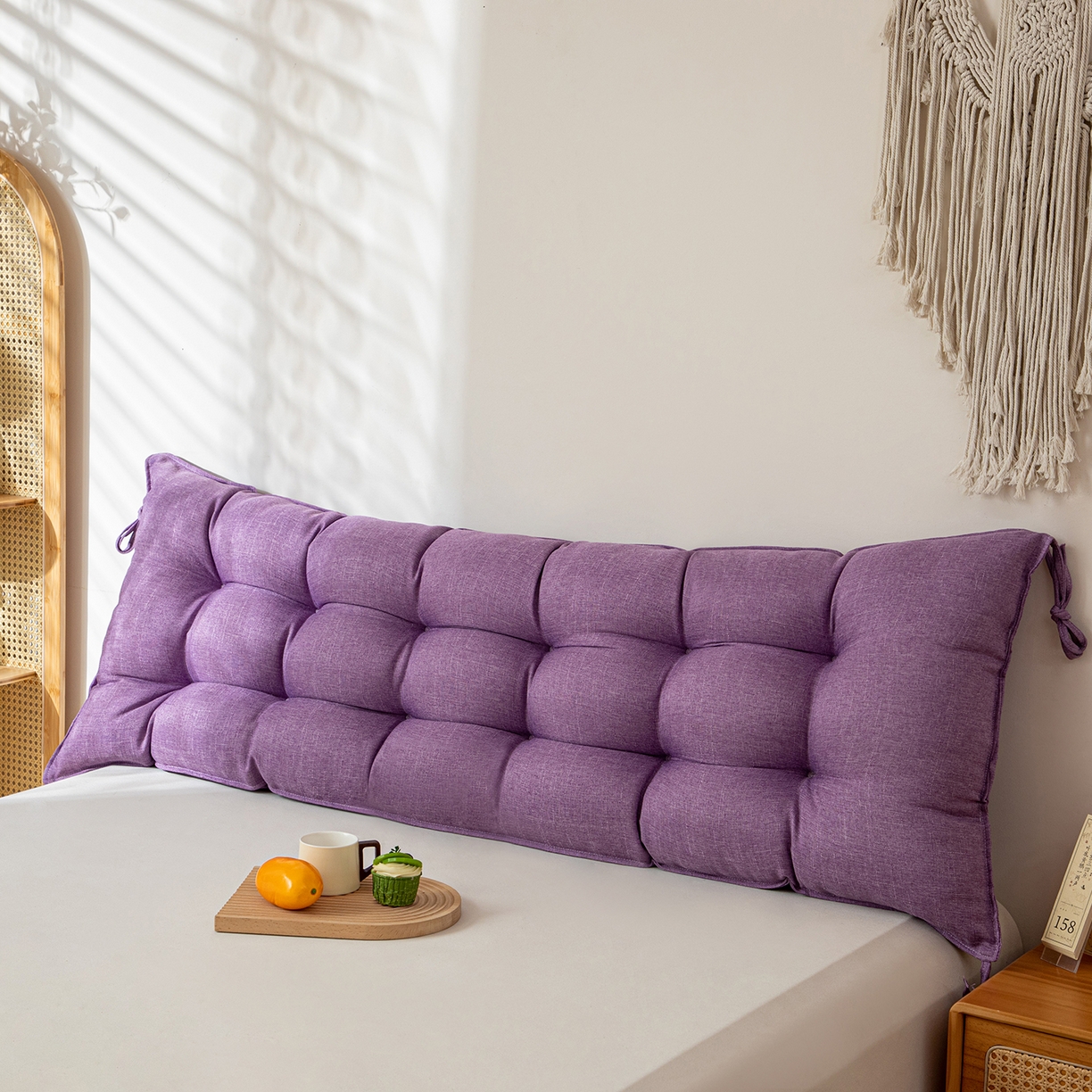 91家纺网 家纺一手货源 找家纺 沐沐家纺 2026新款棉麻竹节沙发座椅垫床头靠背 紫色