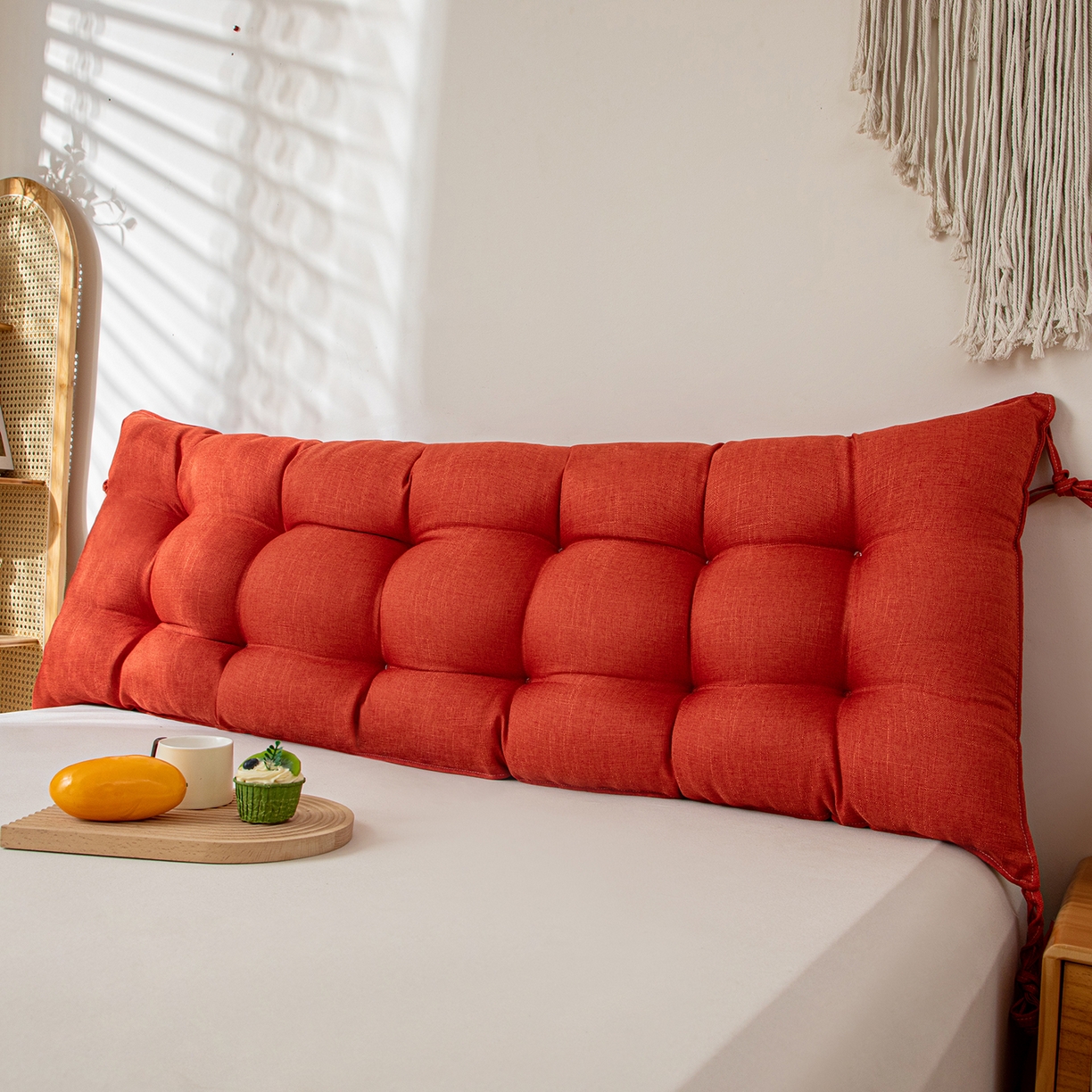 91家纺网 家纺一手货源 找家纺 沐沐家纺 2026新款棉麻竹节沙发座椅垫床头靠背 红色