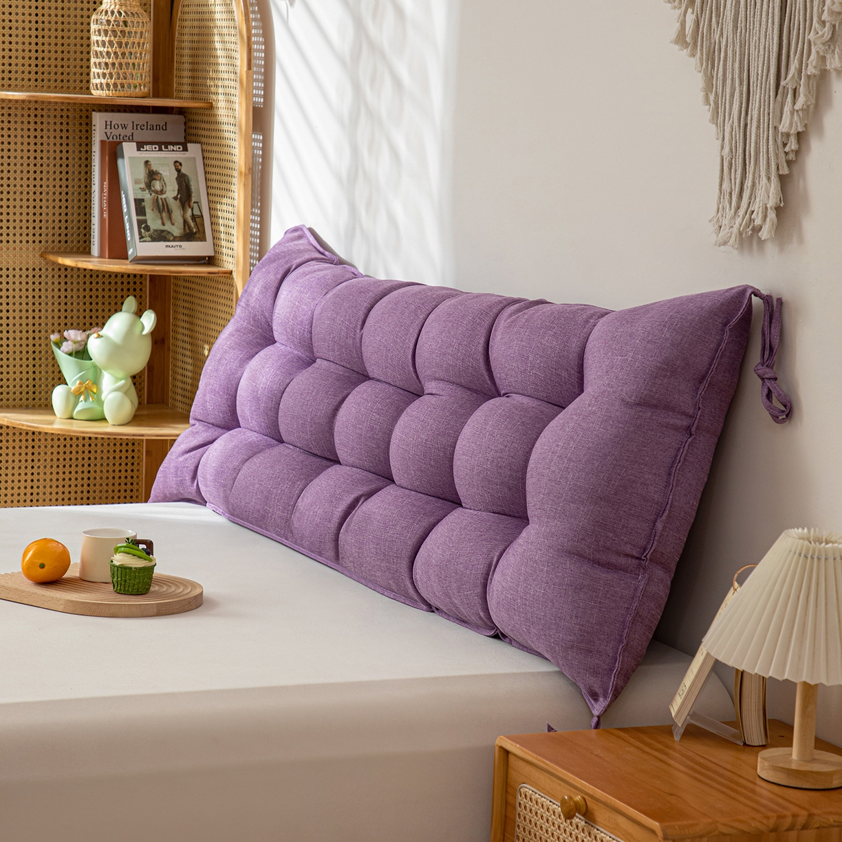 91家纺网 家纺一手货源 找家纺 沐沐家纺 2026新款棉麻竹节沙发座椅垫床头靠背 紫色