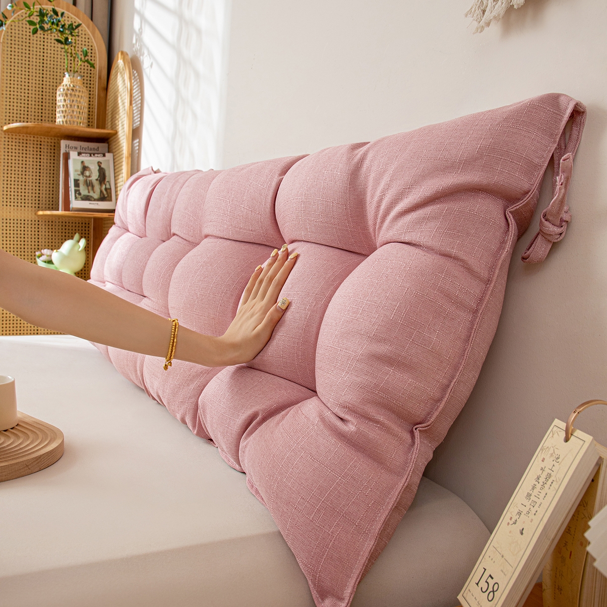 91家纺网 家纺一手货源 找家纺 沐沐家纺 2026新款棉麻竹节沙发座椅垫床头靠背 粉色