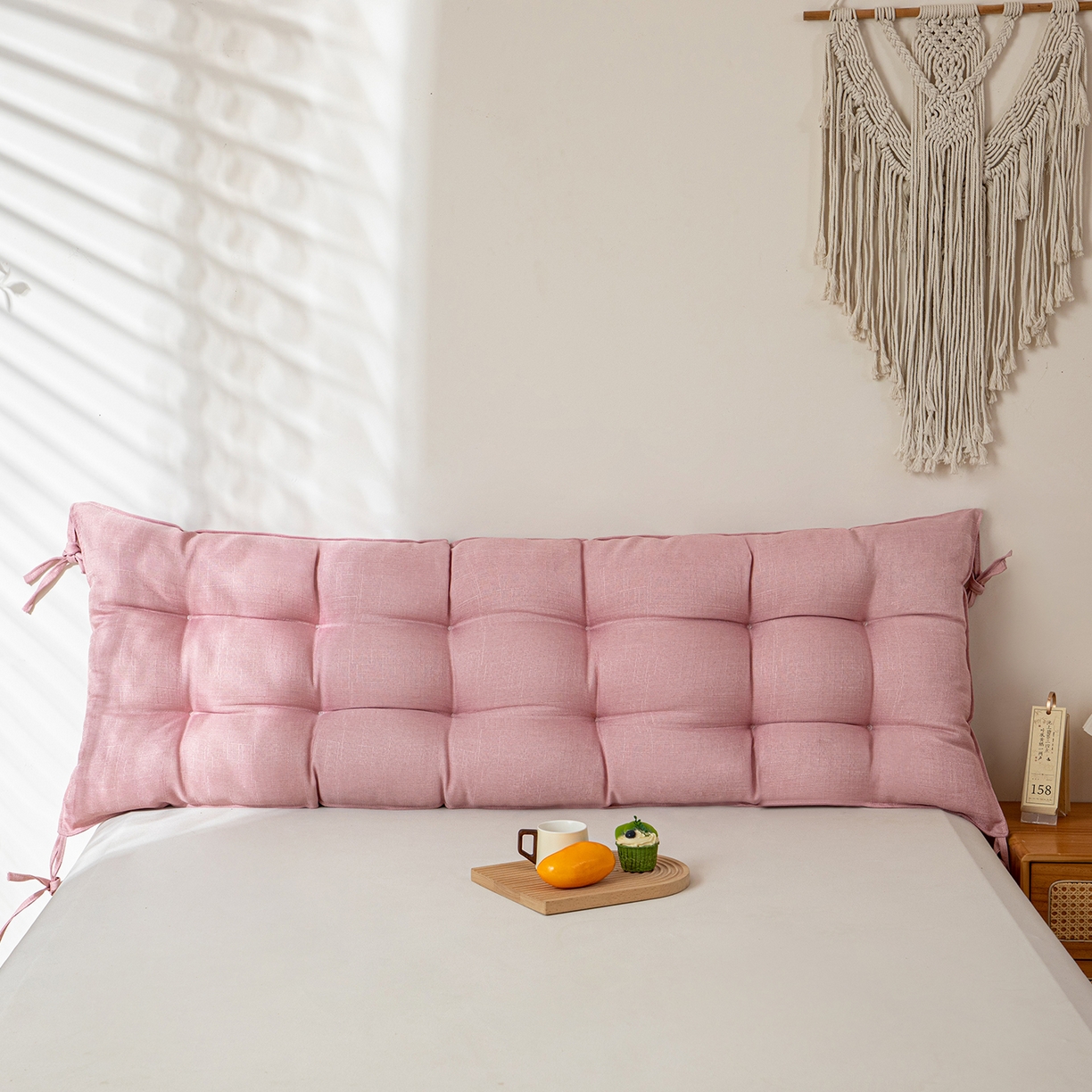 91家纺网 家纺一手货源 找家纺 沐沐家纺 2026新款棉麻竹节沙发座椅垫床头靠背 粉色